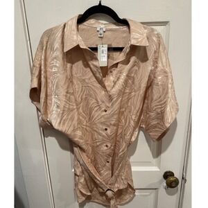 River Island Ethnic Artizan Pink Metallic Swirl Tie Waist Blouse Top US 8 NEW